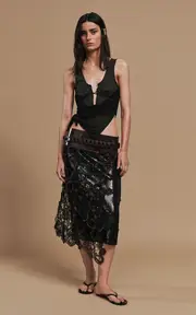 [Christopher Esber] Noctelle Lace Leather Chainlink Skirt
