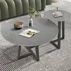Timeless Real Sintered Stone 2Pc Nesting Coffee Tables Set 45cm/ 80cm Grey Round