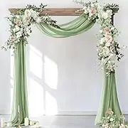 Socomi Wedding Arch Draping Fabric 3 Panels 29" x 18Ft Sage Green Sheer Backdrop Curtain Drapes 6 Yards for Wedding Ceremony Birthday Party Decoration