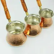 3 Piece of Set Hand Hammered Copper Turkish Coffee Pot Vintage Ibrik Jazva Briki