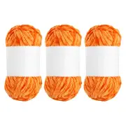 3pcs Velvet Chenille Yarn Bulky Fluffy Chunky Yarn for Crochet Orange, 80m