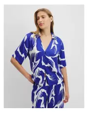 [Country Road] Print Cupro Button Top in Brushed Geo