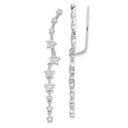 Sterling Silver Rhodium-Plated Cz Stars Ear Climber Earrings