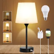 Clora 2 Pack Bedside lampTouch Control Table Light Nightstand USB Charging Bedroom Home Beige Lampshade