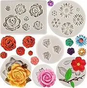 MYPRACS Flower Silicone Mould Rose Flower Fondant Moulds Daisy Flower Mould for Cake Decoration Gum Paste Cupcake Topper Candy Chocolate Polymer Clay Set of 6