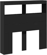 vidaXL Black Engineered Wood Headboard Cabinet with RGB LED Lighting - Modern Bed Header Board for Bedroom, Ample Storage Space, USB Powered