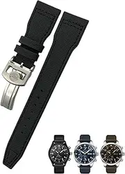 [BANDKIT] 20mm 21mm 22mm Nylon Calfskin Watchband Fit for IWC Big Pilot IW377714 Mark18 SPITFIRE Nylon Real Leather Strap