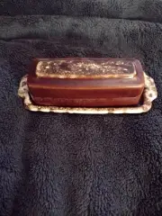 Vintage Hull Pottery Brown Drip Glazed Butter Dish Made in USA Oven Proof