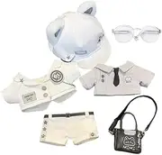 niannyyhouse 20cm Plush Doll Clothes Hat Coat Shirt Pants Backpack Glasses White Cat Set 8in Doll Accessories Dress Up