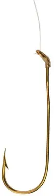 Tru-Turn 388G 6 Snelled Hook, Size 6, Aberdeen, Down Eye, 24kt Gold, 5