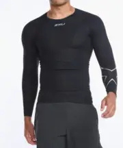 2XU Mens Compression Long Sleeve Top - Black/Black HOT BARGAIN