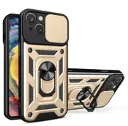 case For iPhone 15 Plus Slide Camera Lens Protection and Built in 360 Rotatable Ring Holder - Silvery