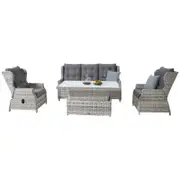 Buenos Aires 4 Piece Outdoor Recliner Sofa Set with Lift Ceramic Tabletop - Zen White/Grey