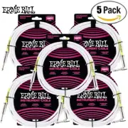 5-PACK Ernie Ball 6049 Ultraflex 10FT Straight/Angle Instrument Cable - White