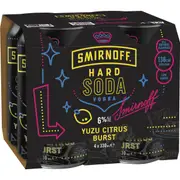 Smirnoff Hard Soda Vodka Yuzu Citrus Burst Cans 330ml x 4 Pack