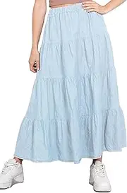 [Van Der Rich] Long Denim Skirt with Elasticated Waist - Women's