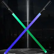 Metal fight handle 8-color metal laser sword two-in-one kids rechargeable lightsaber vocal and bright sword toy Black (2Pack Mode)