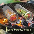 Stainless Steel BBQ Basket Rolling Grilling Basket Wire Mesh Cylinder Grill Tool