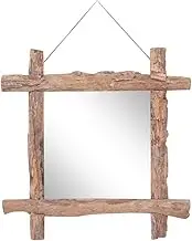 Rustic Log Mirror 70x70 cm Recycled Teak Wood, Natural Finish - Sustainable Home Decor, Reclaimed from Old Beams, Floor Joists, Solid Wooden Frame, Eco-Friendly