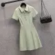 【KVOLL】現貨-玩美衣櫃清新學院風翻領針織純色收腰洋裝L-4XL(共二色)