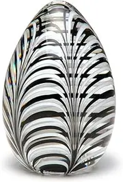 Cá d'Oro Egg Glass Paperweight Black and White Feather Pattern Hand Blown Murano-Style Art Glass