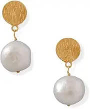 [JewelryWeb] 14k Gld Plated 925 Sterling Silver Disk and Cultured Freshwater Pearl Drop Earrings Post Back Earring a Dangle-Earring for Women