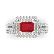 1.7 ct Emerald Round Cut Halo Tourmaline Gem Promise Bridal set 14k 2 tone Gold