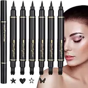 Eye Liner Pen, 6X Liquid Eye Liner Stamp, Double-Ended Smudge-Proof Makeup Stencil for Dating Travel Vacation Party