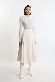 Petite Tailored Twill Full Midi Skirt