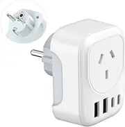 RXSQUL AU to EU Travel Adapter, Australia to European Travel Plug, Europe Ground Outlet with Type E/F Plug and 4xUSB for AUS to Bali Germany Spain France Greece Netherlands Turkey