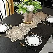 FAVE Gold Table Runners 36 Inches Heat Resistant Table Runner Flower Shaped Vinyl Table Runner Waterproof Washable Table Mats for Party,Wedding (Gold Flower Shaped)