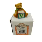 Vintage Cherished Teddies Baby Bear Mini Figurine ABC Block Letter V 158488V