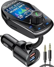 Bluetooth FM Transmitter (Upgraded Version) in-Car Wireless Radio Adapter Kit W 1.8" Color Display Hands-Free Call QC3.0 and Smart 2.4A Dual USB Ports, AUX Input/Output, TF Card MP3 Player