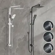 WELS Square 8" Rain Shower Head 3 Functions Handheld Sliding Rail Wall Arm Set