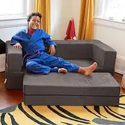 Jaxx Zipline Kids Sofa & Large Ottoman 3 in 1 Fold Out Sofa, Big Kids Edition Charcoal
