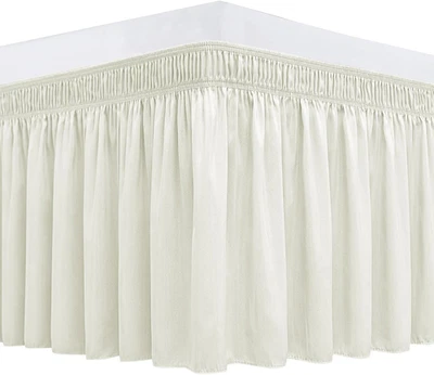 Wrap around Bed Skirts for King & Cal King Beds 16" Drop, Ivory Adjustable Elast