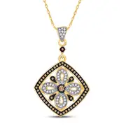 14k Yellow Gold Round Brown Diamond Square Pendant 3/8 Cttw