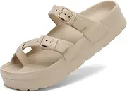 [SOSOWHLTE] Womens Platform Sandals Adjustable Buckle Summer Arch Support Cushion Slides Woman Lightweight Thick Soles Flat Shoes