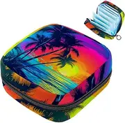Period Bag,Sanitary Napkin Storage Bag,Colorful Tropical Tree Sunset,Tampon Holder for Purse