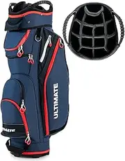 [Costway] Golf Cart Bag, Lightweight & Portable Golf Club Bag w/ 14-Way Dividers & 8 Zippered Pockets Including Cooler Bag & Waterproof Pockets, Golf Bag w/Rain Hood