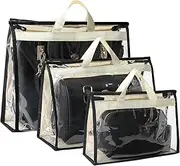Outgeek Handbag Storage Handbag Organizer Dust Cover Bag 3 PCS Transparent Anti-dust Purse Storage Bag for Hanging Closet with Zipper and Handle