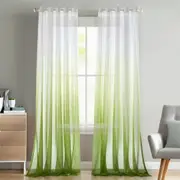 2x Ombre Sheer Curtains Draperies Window Treatment, White and Green