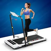 BLACK LORD Foldable Walking Pad Treadmill 3.3HP with Hand Rail, GS4-H Model, Exercise Machine Fitness Equipment Under Desk with Bluetooth APP Remote Control, White
