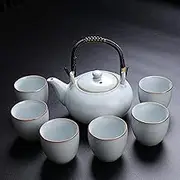 KEYDUACU Japanese Tea Set, Rough Pottery Made Tea Set, Travel Kung Fu Tea Set, Elegant Asian Tea Set, Tea Lovers/Men/Women (White)