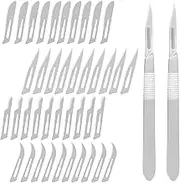 42 pcs Surgical Blades with Stainless Steel Scalpel Handle Kit, 40pcs #10#11#12#15 Sterile Scalpel Blade with 2Pcs #3 Scalpel Knife Handle Assortment Set for Biology Lab Anatomy, Practicing Cutting