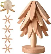 ATDORO Tree Shape Trivet Set, Trivets for Hot Dishes, Wooden Trivets for Hot Dishes, Wooden Trivet + Stand Stored Like A Christmas Tree