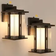 13" Dusk to Dawn Outdoor Wall Sconce, Matte Metal Frame and Double Glazing, O...