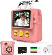 FIJBOO Instant Camera for Kids, 1080P Mini Printing Kid Camera with 3 Rolls of Printing Paper and 32G Memory Card - 32 Shooting Effects to Choose from. (Pink)