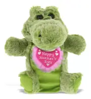 DolliBu Happy Mother's Day Alligator Plush Hand Puppet With Pink Heart - 9 Inch