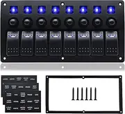 Waterproof Marine Boat Rocker Switch Panel 8Gang Blue Led Toggle Switch ON-Off 3 Pin Circuit Breaker for RV Vehicle Truck Trailer Yacht ATV (8 Gang Blue)
